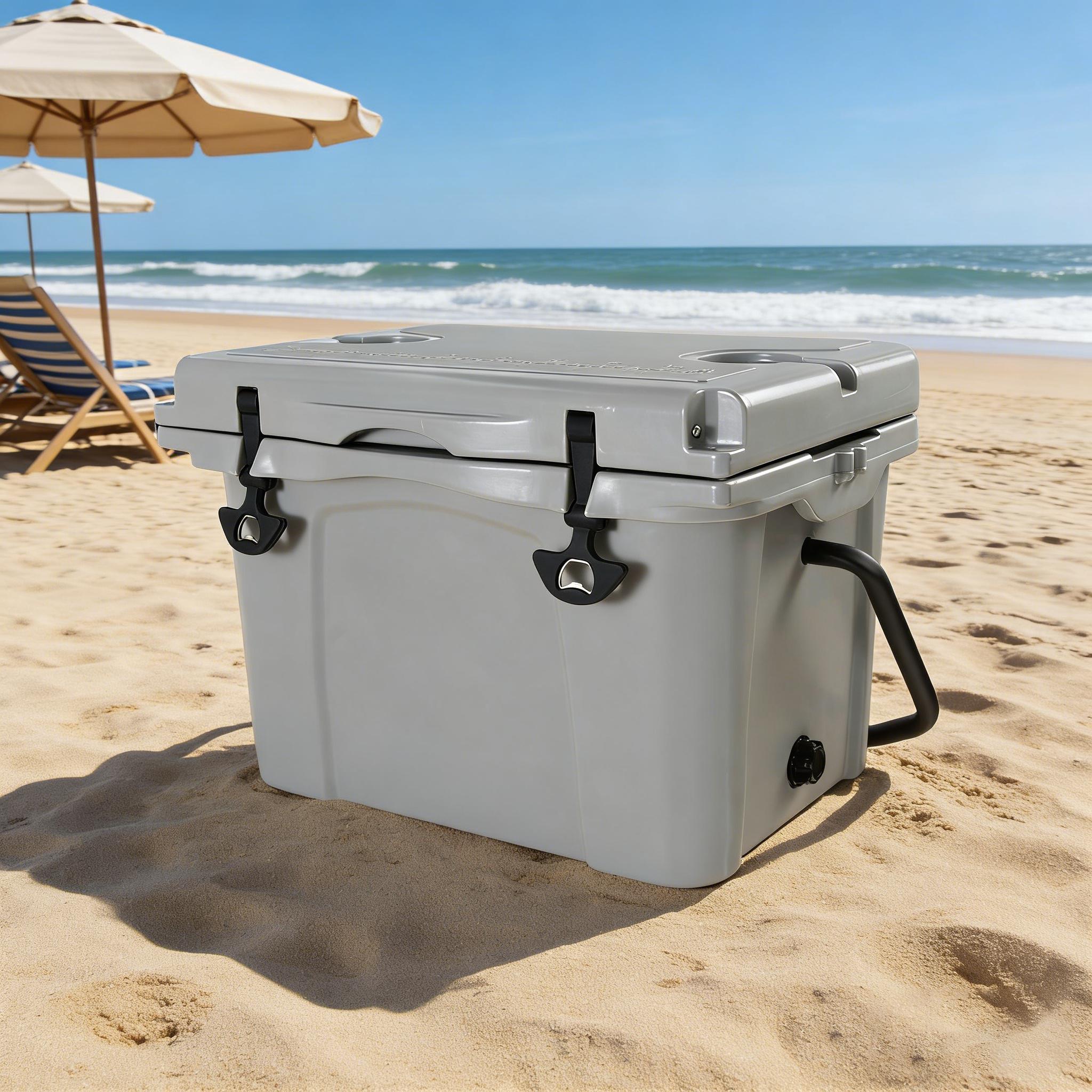 Insulated Portable Cooler with Impact-Resistant Hard Shell, Outdoor Ice Chest for Extended Travel, 21.5″ L x 15.5″ W x 15.5″ H, Grey