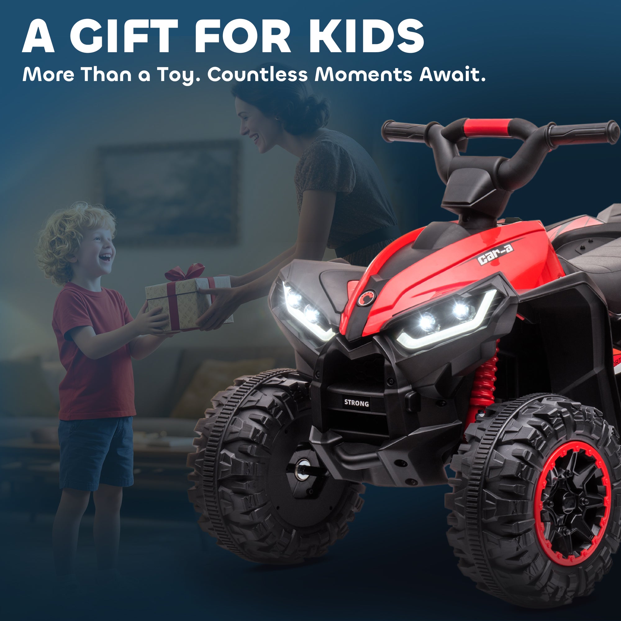12V Kids ATV Quad Car with Forward & Backward Function, Four Wheeler for Kids with Wear-Resistant Wheels, Music, Electric Ride-on ATV for Toddlers Ages 3+ Years Old, Red