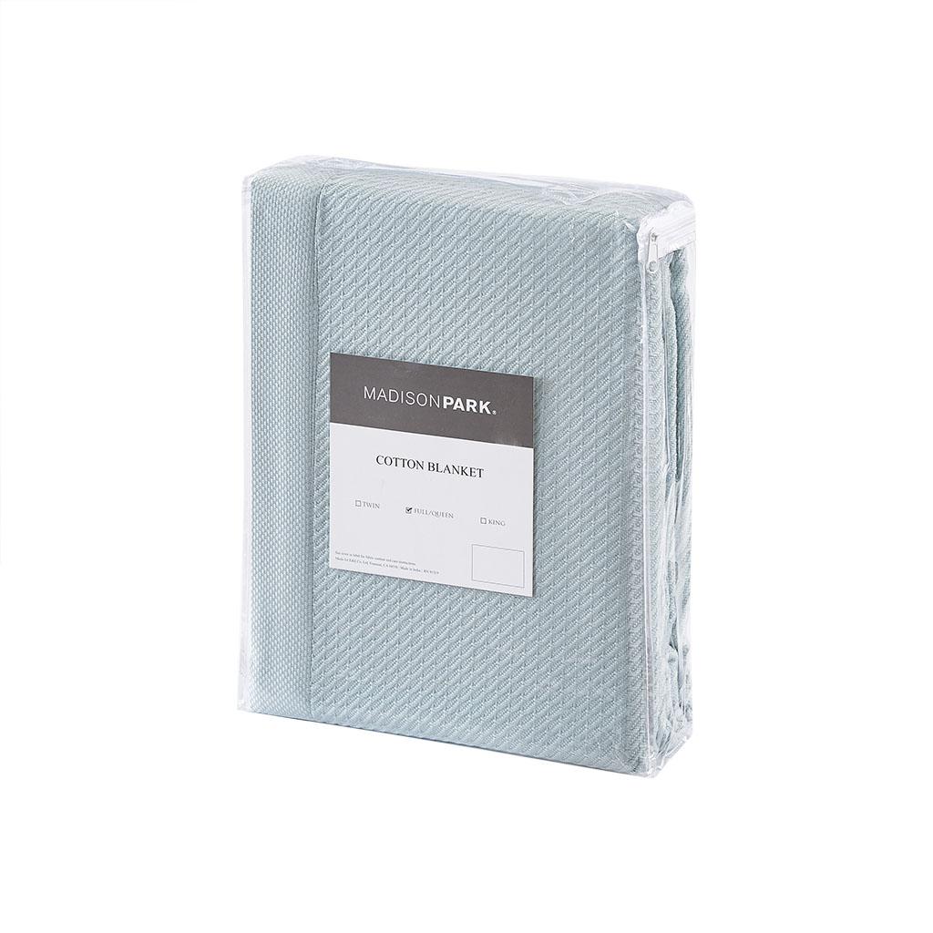 Machine Washable Egyptian Cotton Blanket with Breathable Weave, OEKO-TEX Certified, Ideal for Bedroom, 90" L x 66" W x 0.25" H, Light Blue
