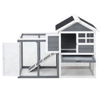 Indoor Rabbit Enclosure, 48" Weatherproof Wooden Rabbit Hutch, with Slanted Asphalt Roof & Fun Outdoor Run for Bunnies & Ferrets - Gray
