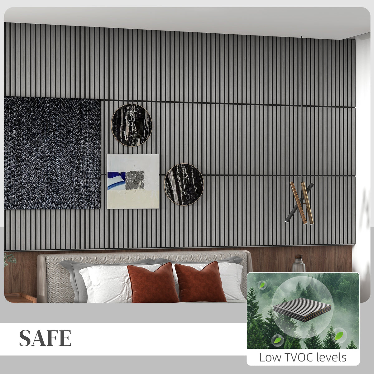 24"x24" Wood Panels for Wall, 4 Pack Acoustic Panels, Sound Absorbing Slat Wall For Interior Wall Decor, Home, Gray