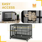 45" Heavy Duty Dog Crate, Escape-Proof Steel Kennel with Wheels, Black