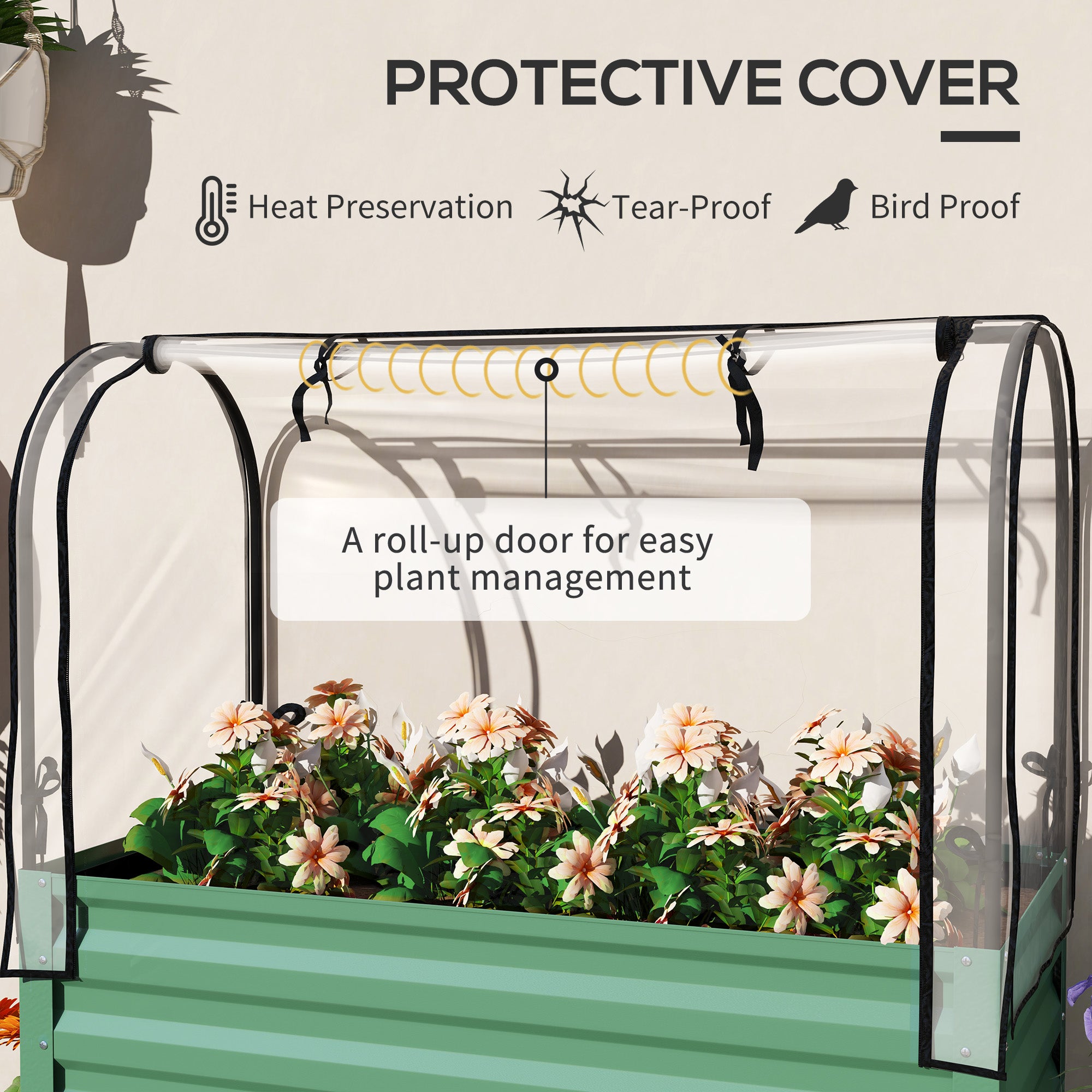 Raised Garden Bed with Legs and Cover, Metal Elevated Planter Box with Bottom Shelf and Liner for Vegetables, Green