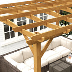 10' x 12' Wood Pergola, Outdoor Gazebo Grape Trellis with Arched Roof for Climbing Plant Support, Dark Brown
