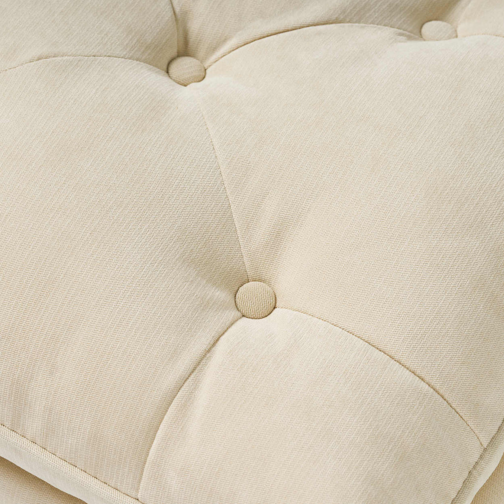 28" Pillow Top Ottoman with Button Tufted Upholstery, Turned Birch Legs, Extra Seating or Footrest, 28.5"x18"x17.75", Cream