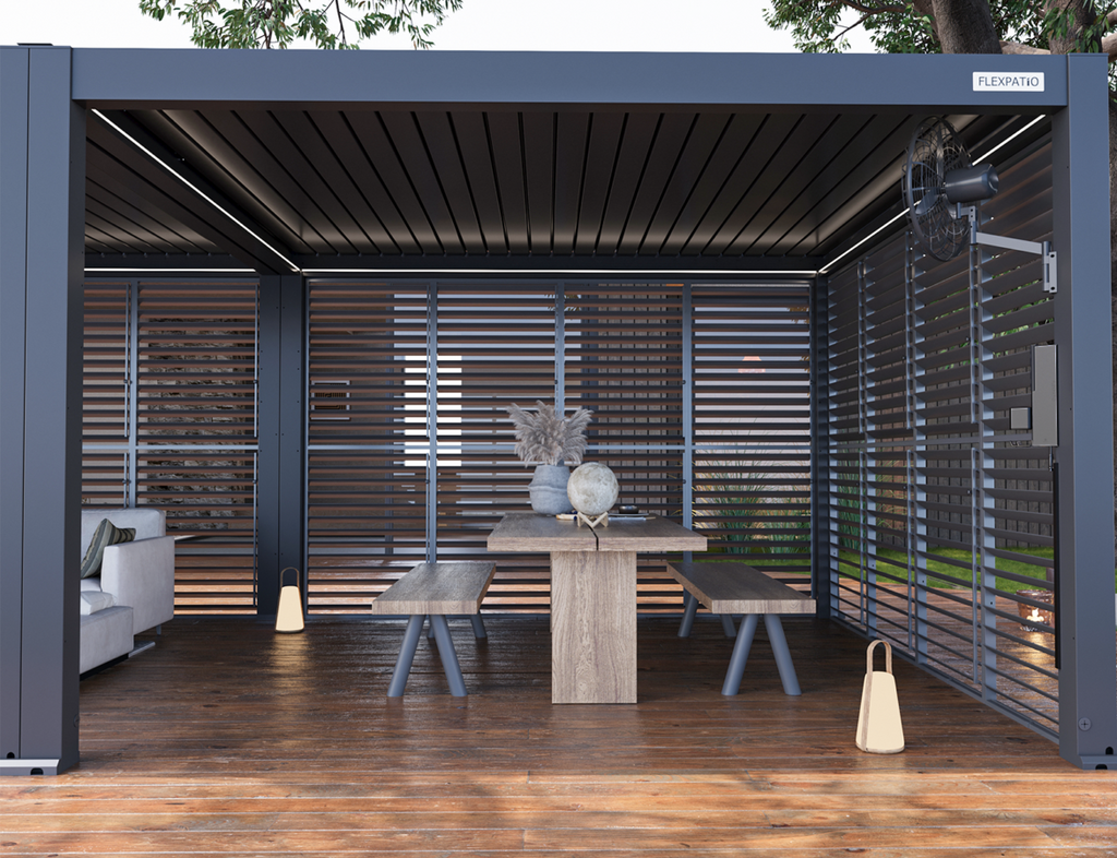 Privacy Shutter Walls Adjustable All-Aluminum Shutters for Pergola - 13' Side Gray, 0–180° Light and Airflow Control