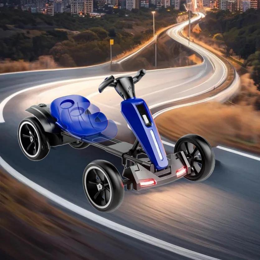 12V Electric Pedal Go-Kart for Kids with Adjustable High-Back Seat, Ride-On Truck with Music/Flashing Lights, 38'' L x 22.5'' W x 19.5'' H, Blue