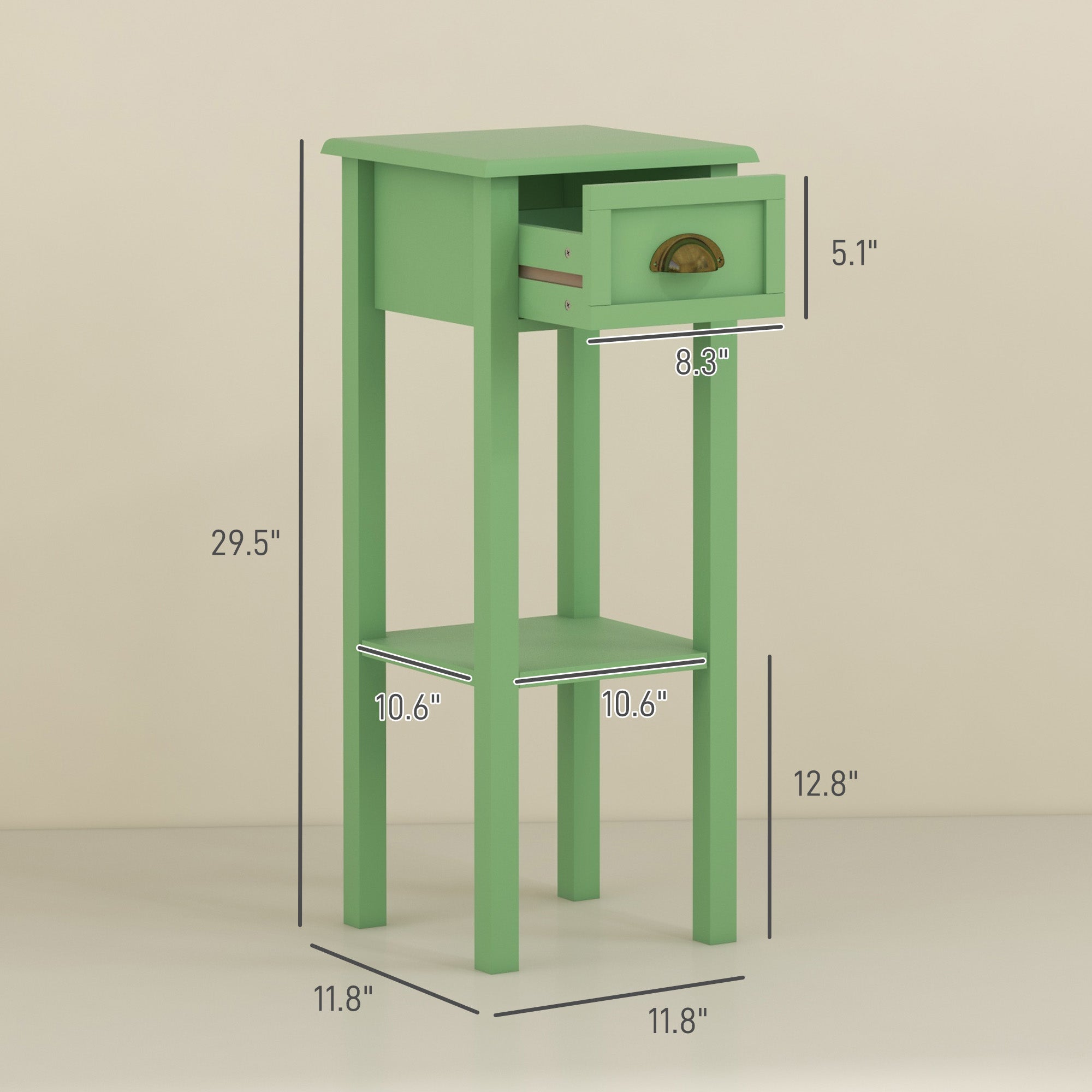 2-Tier Side Table with Drawer and Shelf, End Table for Living Room and Hallway, Green