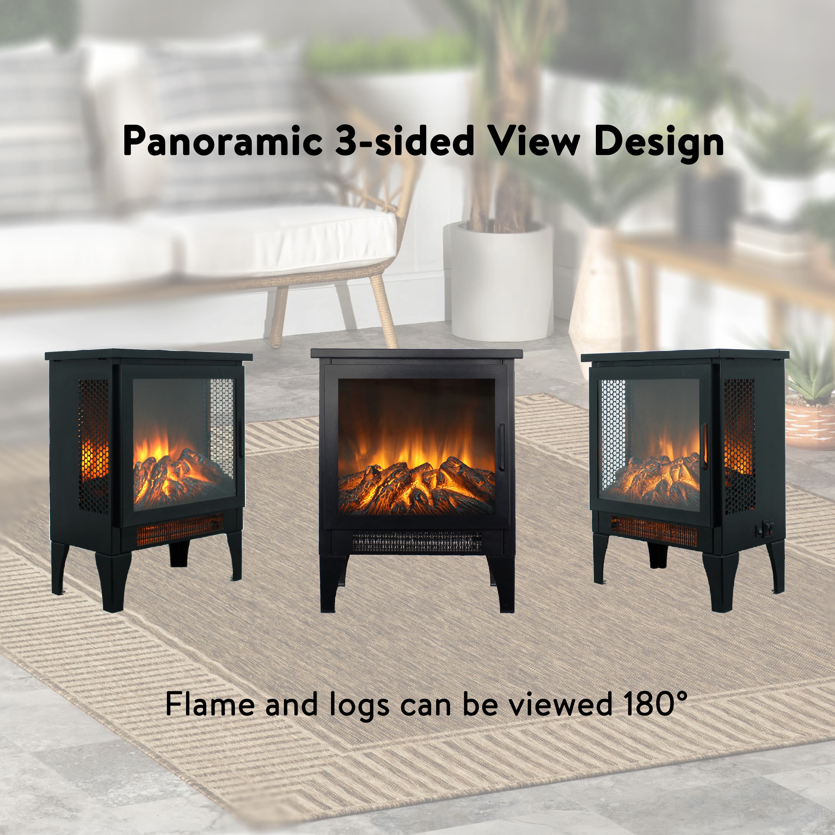15" Freestanding Electric Fireplace Stove Heater with 3D Flame Effect, and Two-Speed Temperature Control, CSA/UL Certified, Antique Black