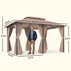10' x 13' Patio Gazebo, Outdoor Gazebo Canopy Shelter with Curtains, Vented Roof, Steel Frame for Garden, Lawn, Backyard and Deck, Khaki