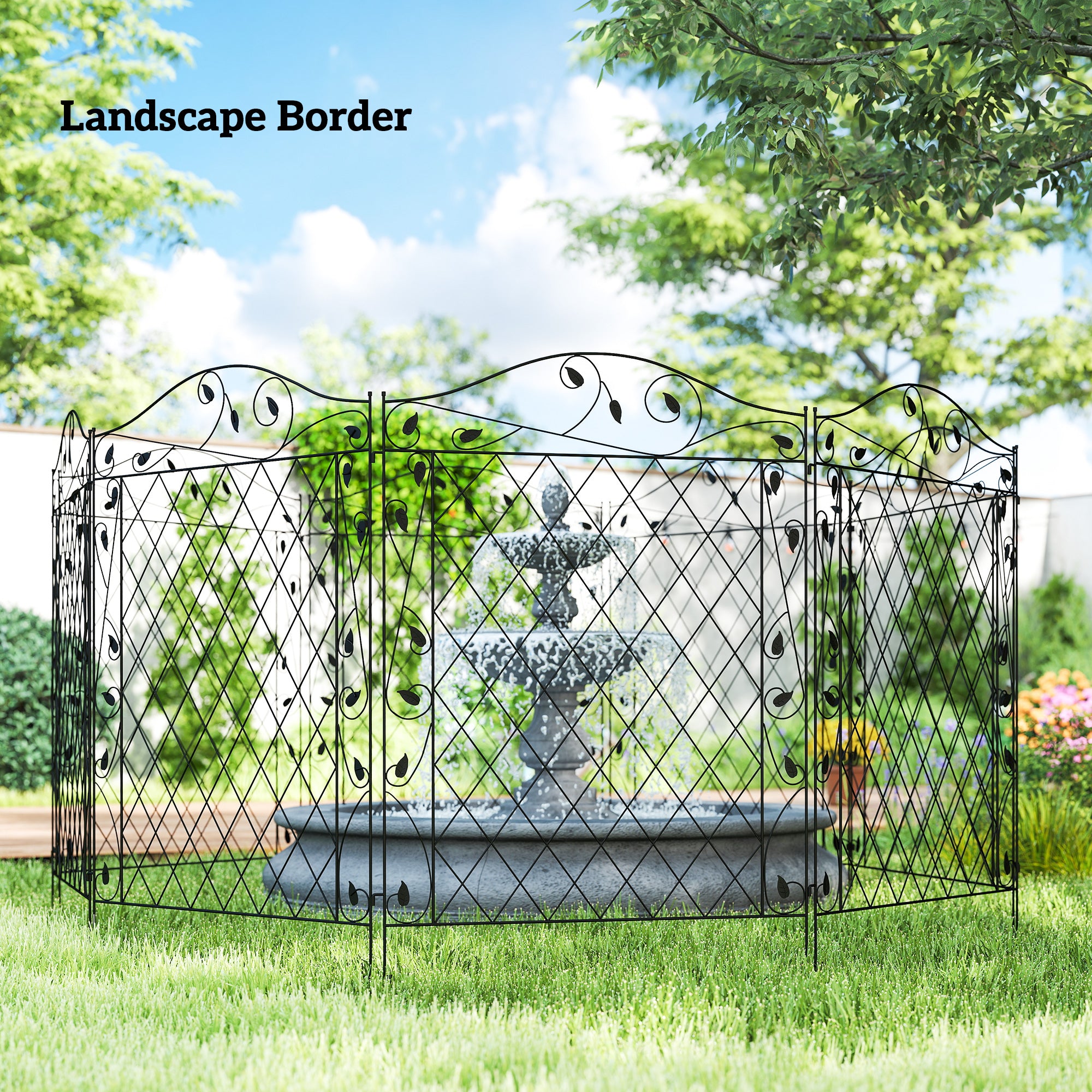 Garden Fence, 4 Pack Steel Fence Panels, 11.5' L x 43" H, Rust-Resistant Decorative Border Flower Edging for Yard, Landscape, Patio, Outdoor Decor, Wavey Vines