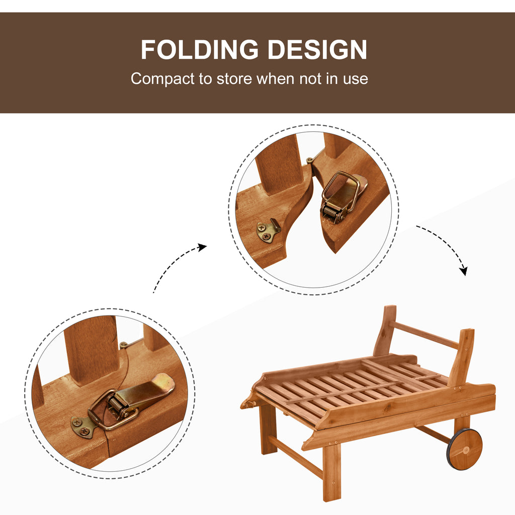 Outdoor Folding Chaise Lounge Chair Recliner with Wheels, Acacia Wood Frame - Teak Color