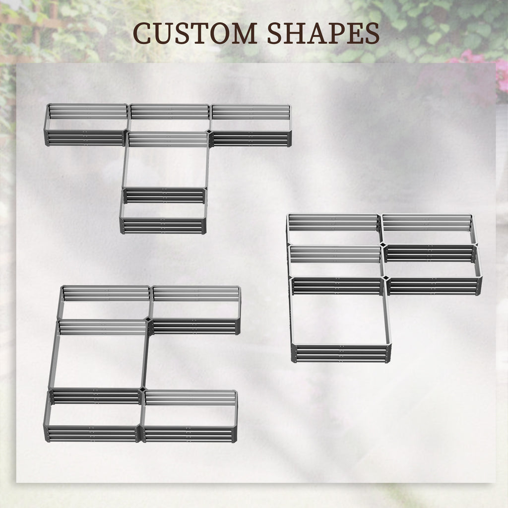 Steel Raised Garden Bed, Set of 5 Large Box Planters for Outdoor Plants Vegetables Flowers Herbs, 8x8x1ft, Gray