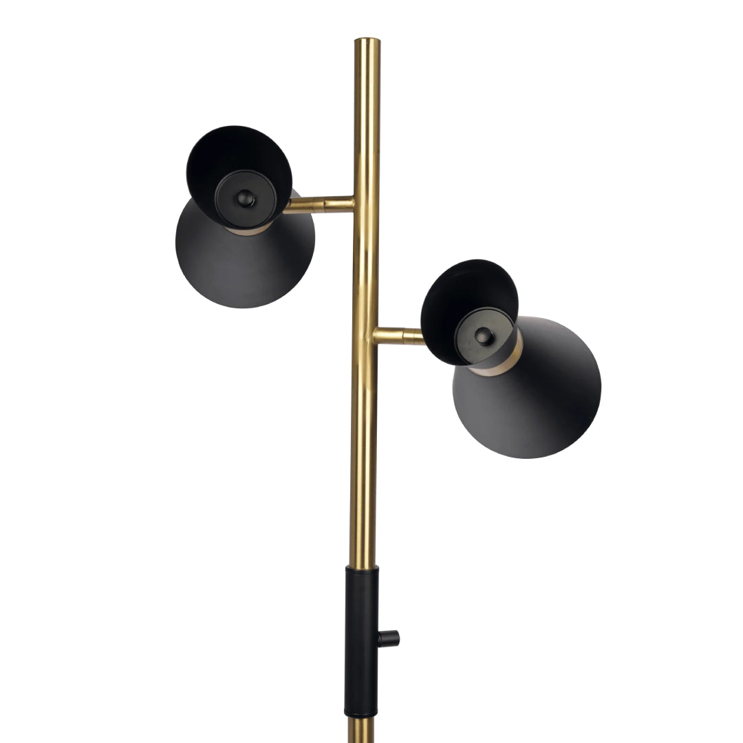 Axis Brassed Gold Floor Lamp with 4-Way Switch, Double Spots, Metal Base, 22" L x 10" W x 62" H, Black+Gold