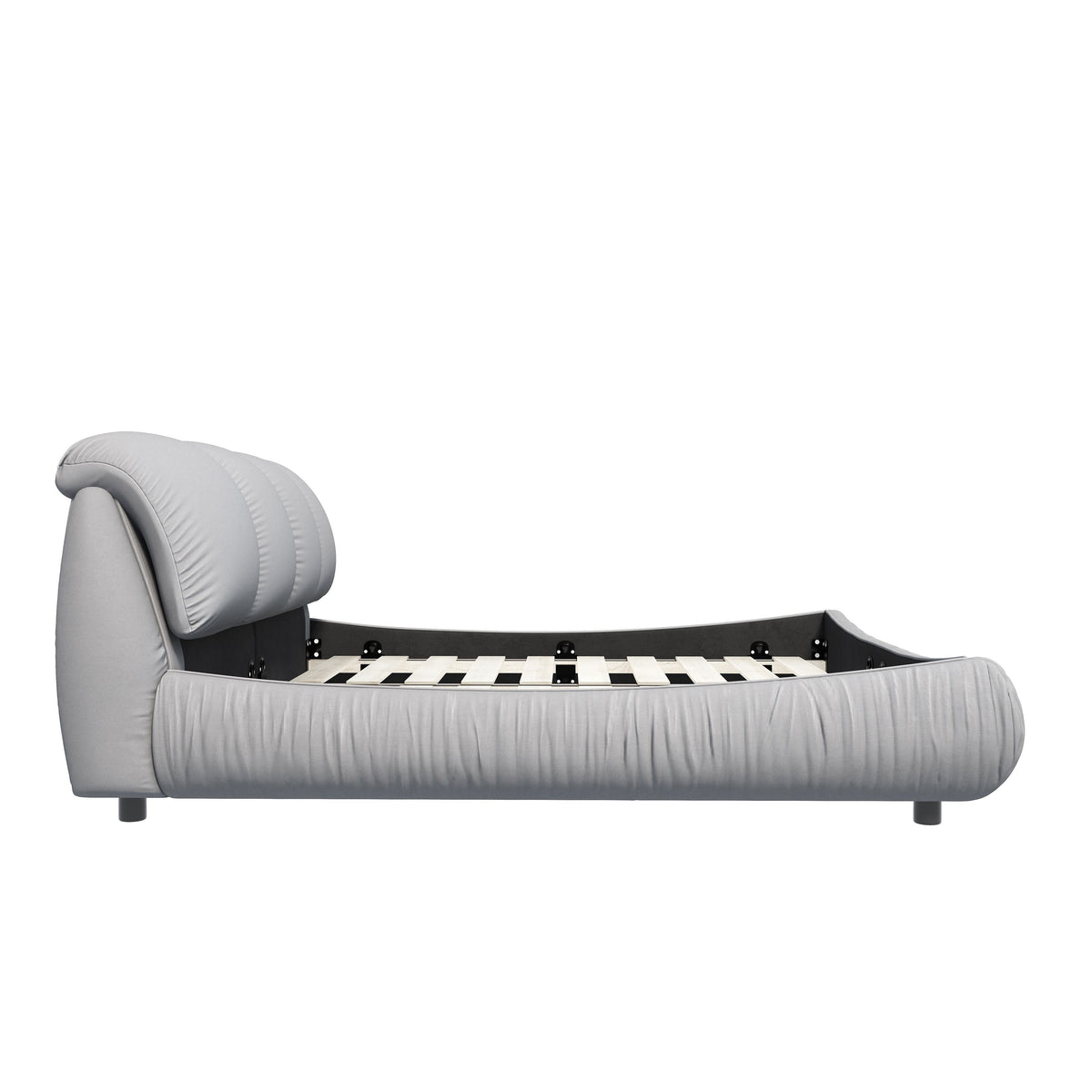 Queen Size Upholstered Bed with Oversized Padded Backrest, Solid Wood Frame, Adjustable Mattress Heights, 96.5" L x 70" W x 43.5" H, Grey