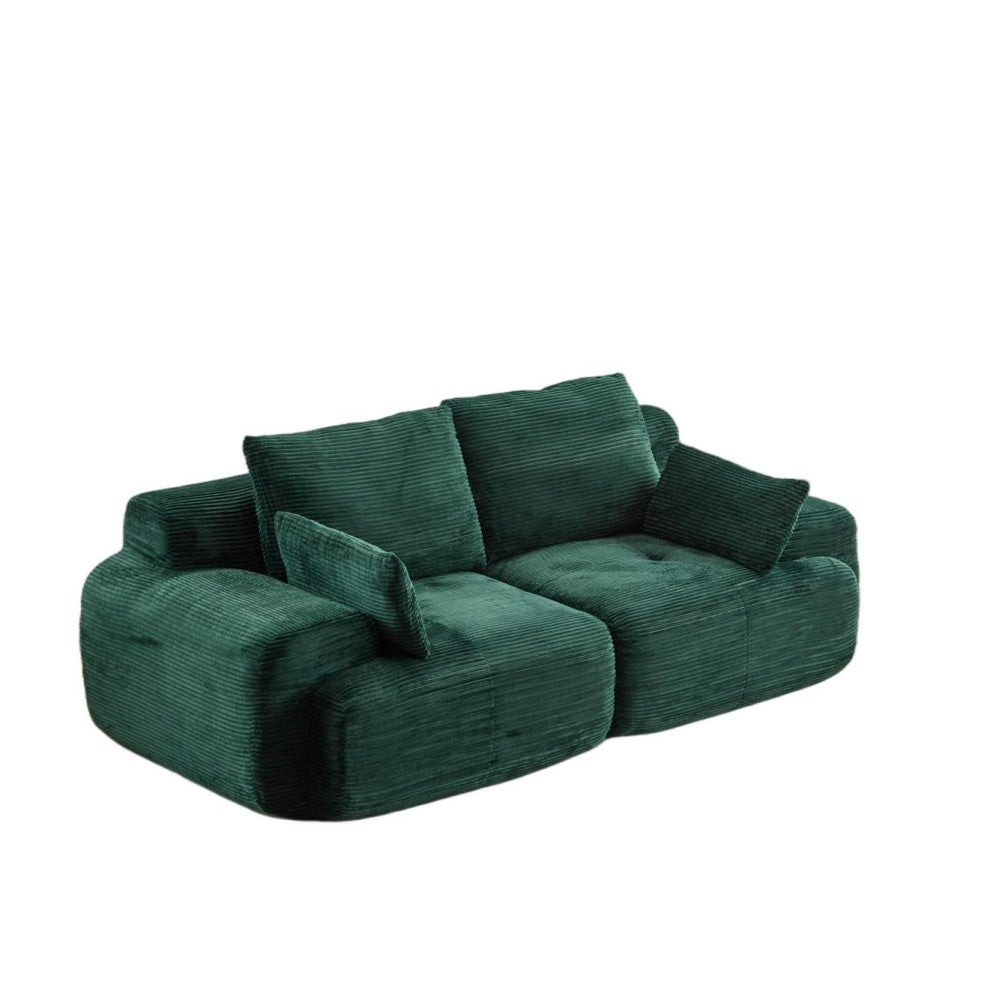 Compressed Sofa 2-Seater Modern Memory Foam Sofa with Pet-Friendly Corduroy Fabric, Two Seater Couch Sectional for Living Room, 84" L x 41" W x 28.5" H, Green