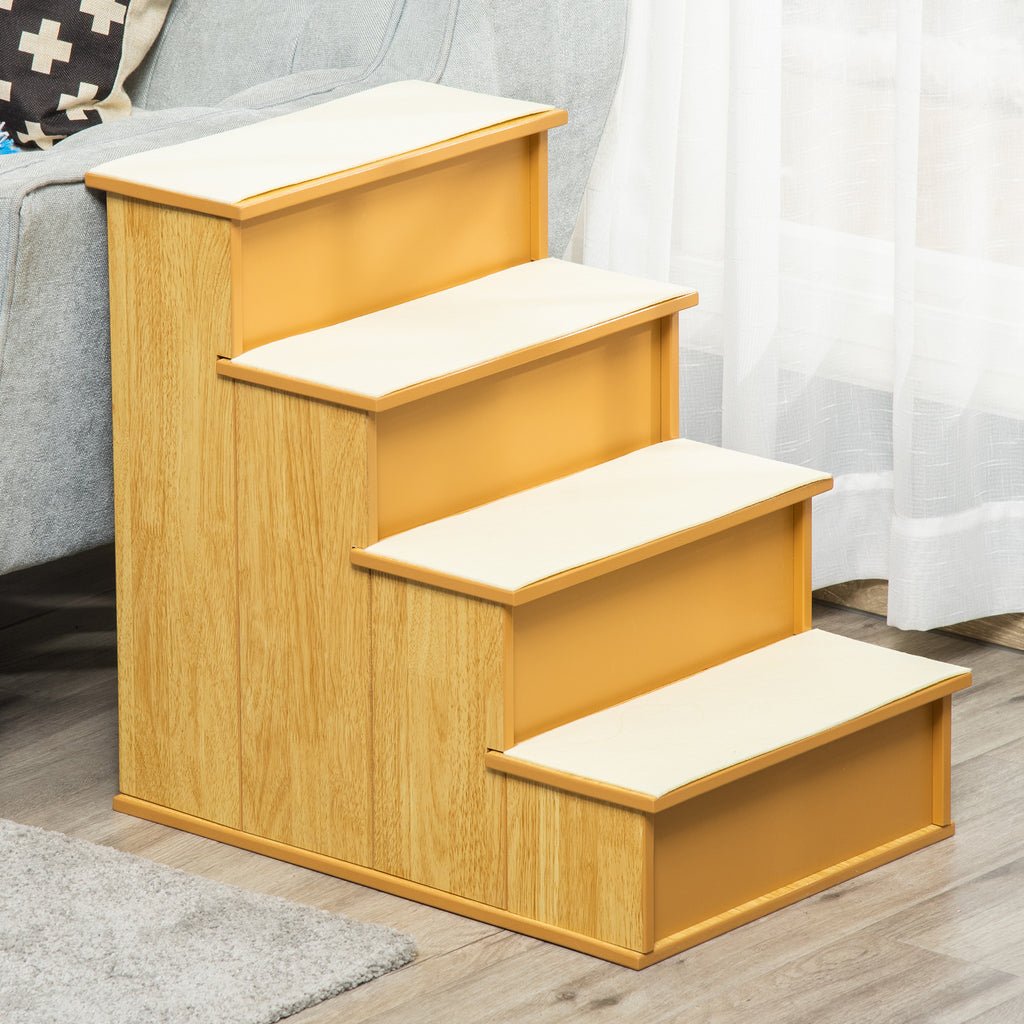 Pet Stairs, Small Pet Steps with Cushioned Removable Covering for Dogs and Cats Up To 22 lbs, Natural