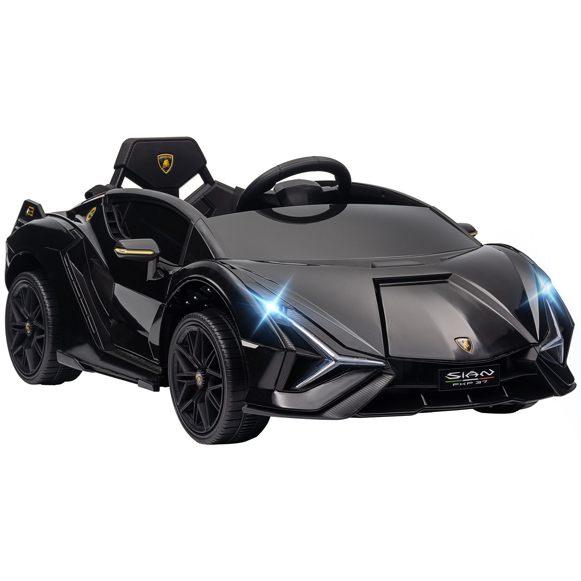 12V SIAN Licensed Electric Car for kids with Remote Control, Horn, Music, & Headlights, Black