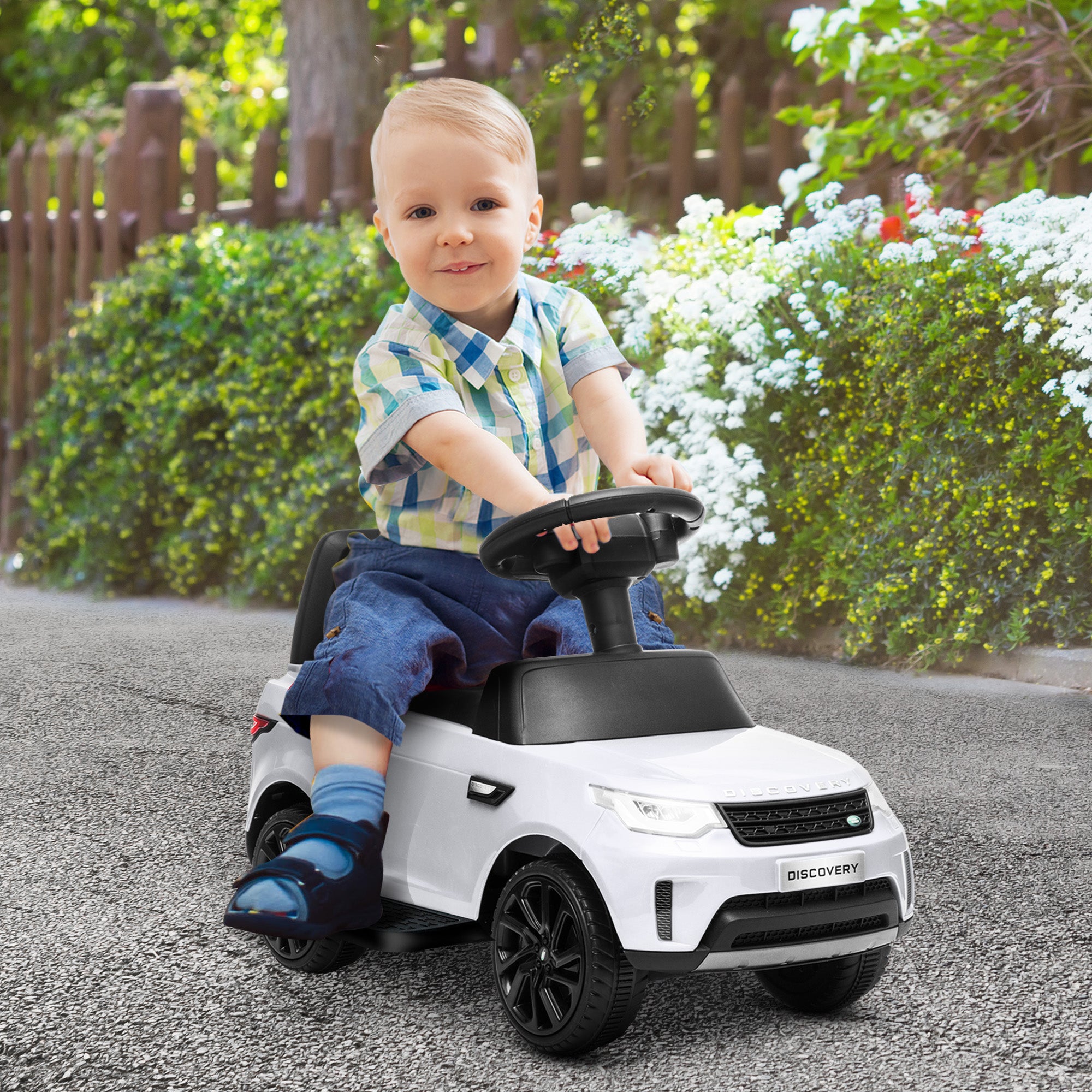 2 in 1 Licensed 6V Ride on Car Sliding Car Battery Powered Electric Car w/ Headlights Music Horn, White