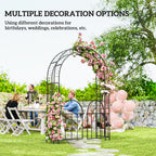7.4ft Steel Garden Arch with Gate, Garden Arbor Trellis for Climbing Plants, Roses, Vines, Wedding Arch Stand for Outdoor, Garden, Lawn, Backyard, Black