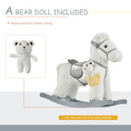 Kids Rocking Horse with Bear Toy, Plush Animal Rocker with Fun Realistic Sounds for Toddler 18-36 Months, White