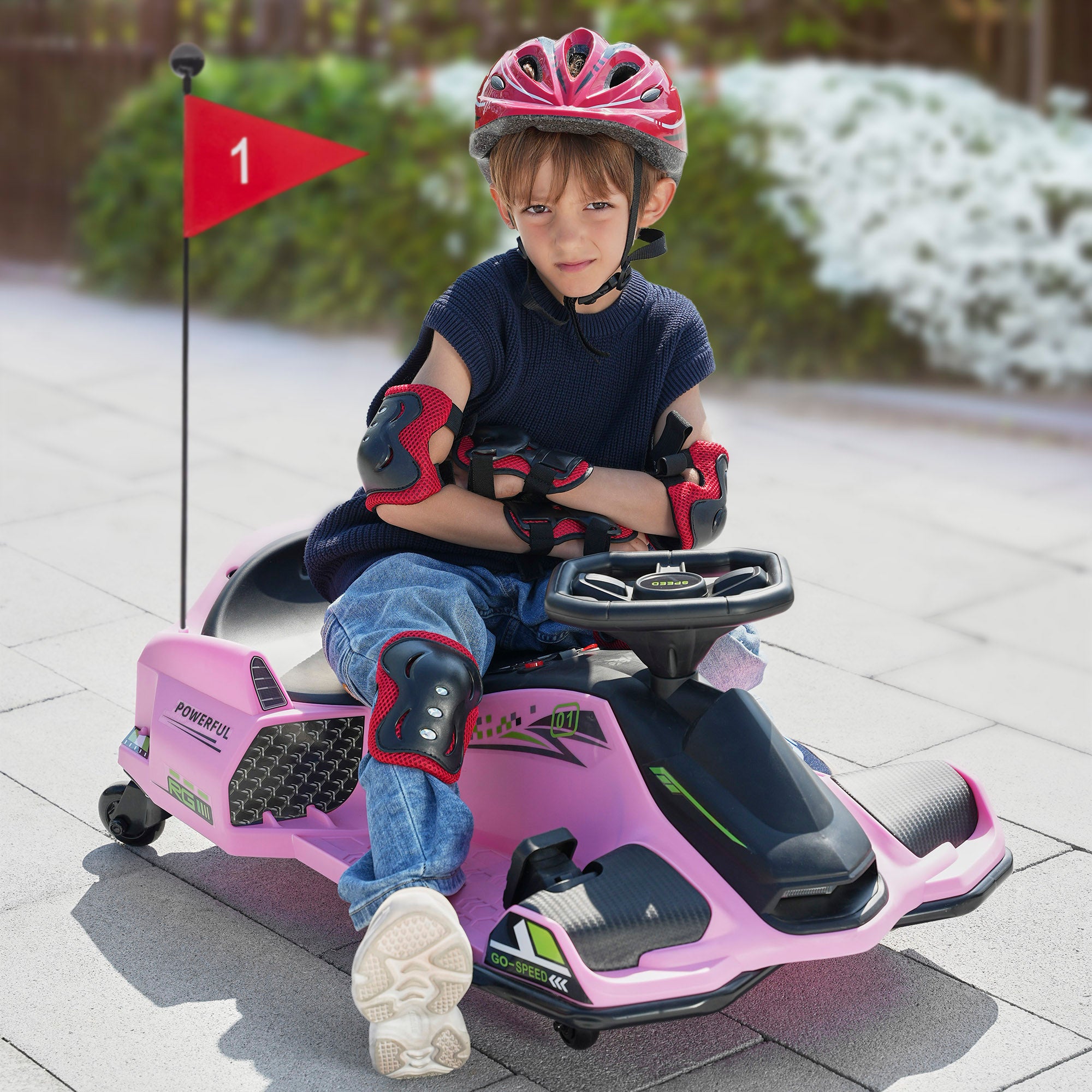12V Electric Drifting Go Kart w/ Slow Start, Music, Lights, Pink