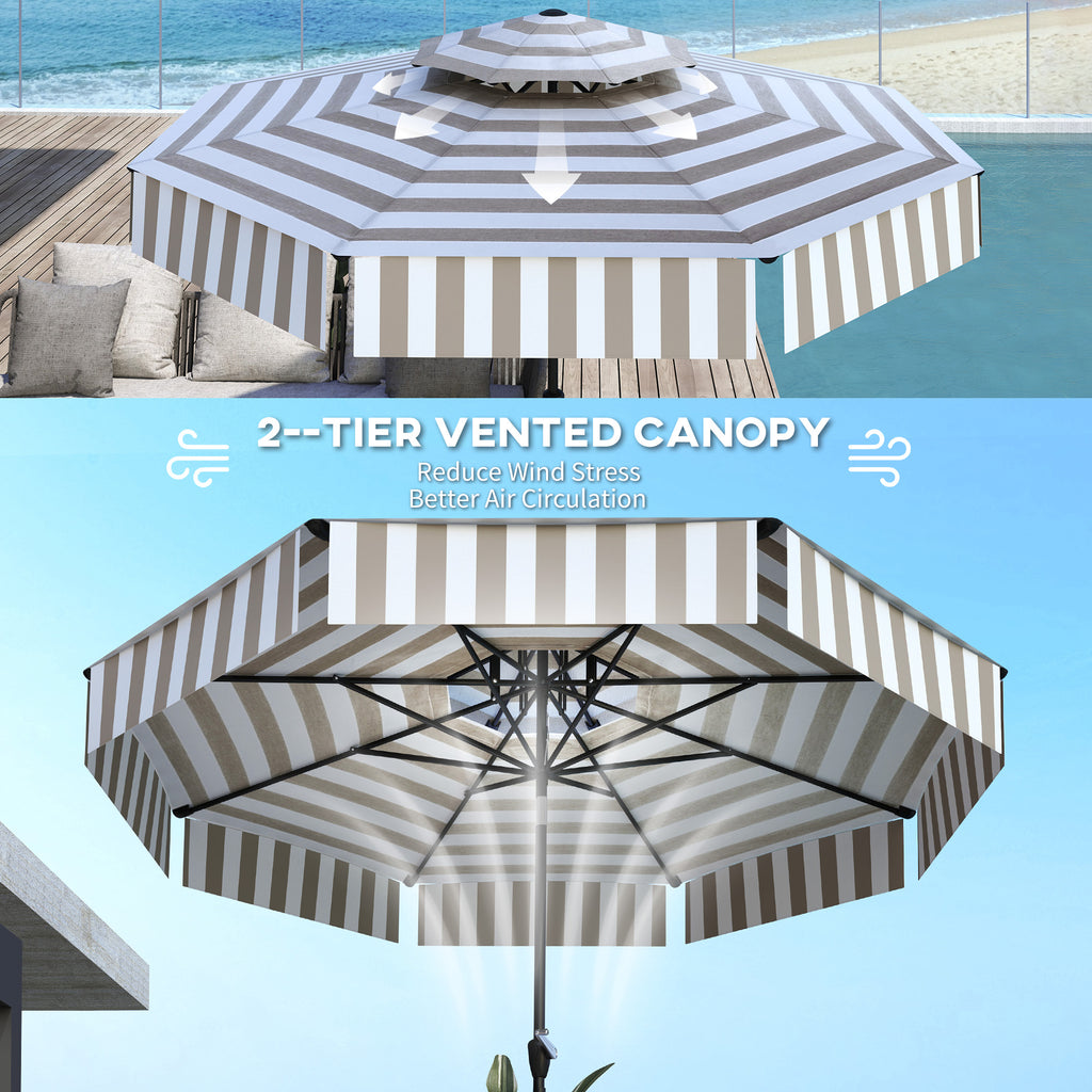 8.6FT Patio Umbrella, UPF 30+ Outdoor Market Umbrella, 2-Tier Vented Patio Table Umbrella with Crank 8 Ribs, Tiltable Porch Umbrella for Garden Deck Poolside, Light Gray