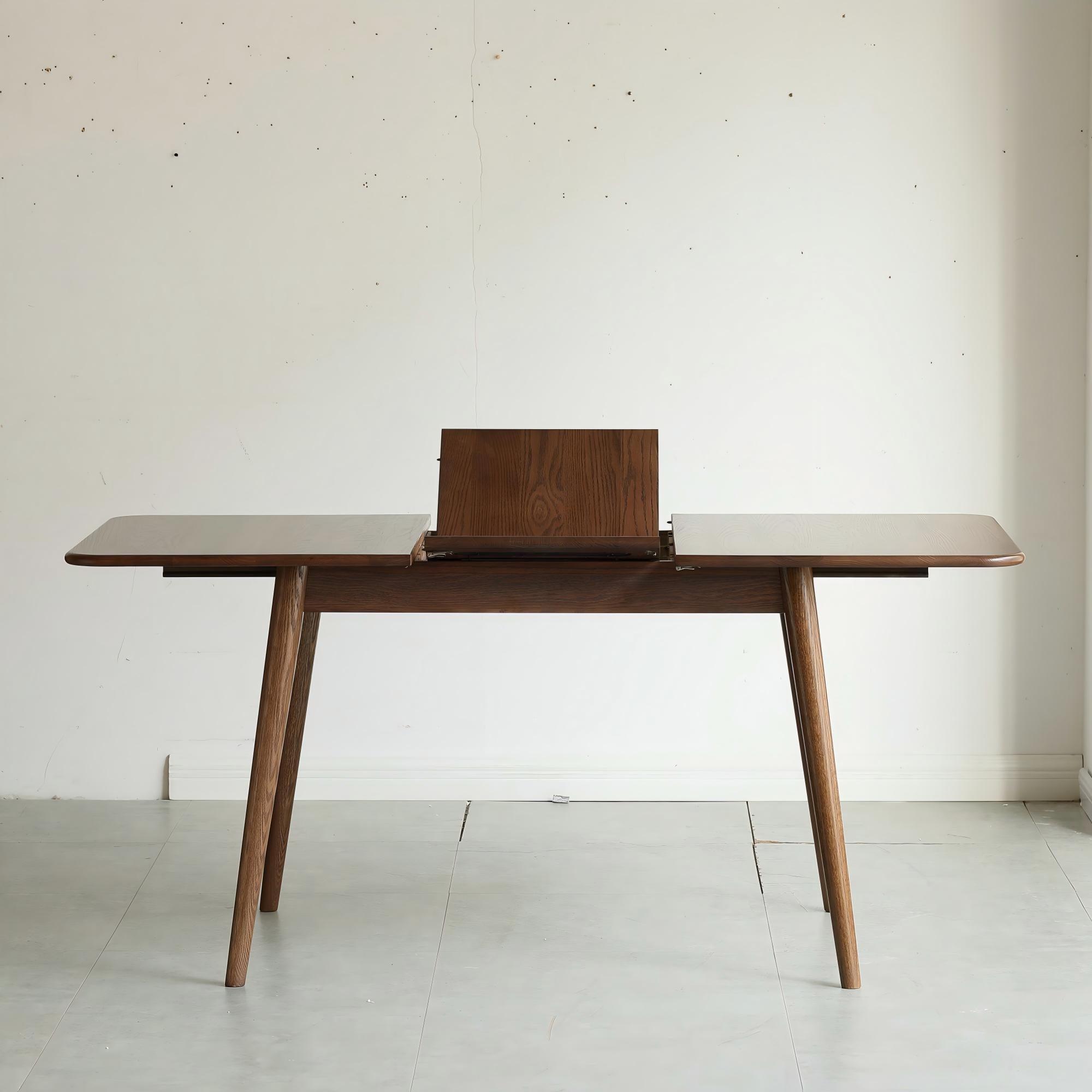 Extendable Dining Table with FAS-Grade Wood and Telescopic Top, Sturdy Center Table with Diagonal Legs, 63″ L x 31.5″ W x 29.5″ H, Walnut