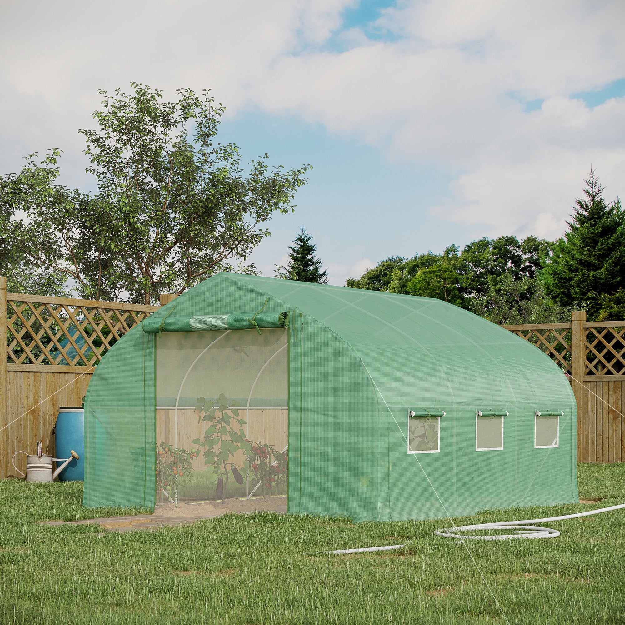 11.5' x 10' x 6.5' Walk-in Tunnel Greenhouse, Green House with Zippered Mesh Door, 7 Mesh Windows & Roll-up Sidewalls, Upgraded Gardening Plant Hot House with Galvanized Steel Hoops, Green