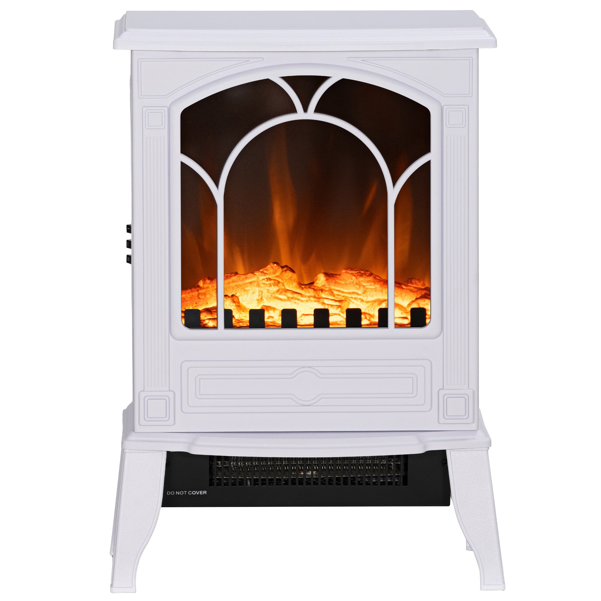 Electric Fireplace Heater, Freestanding Fireplace Stove with Realistic Flame Effect Overheat Protection 725W/1450W White