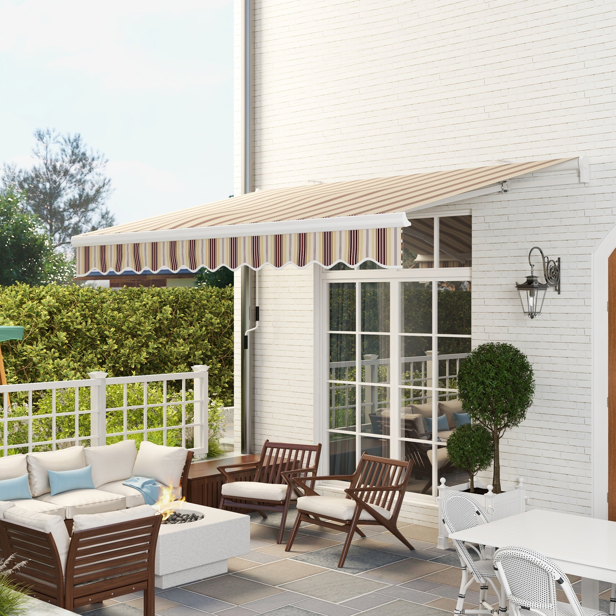 13' x 8' Retractable Awning, Patio Awnings, Sunshade Shelter w/ Manual Crank Handle, UV & Water-Resistant Fabric and Aluminum Frame for Deck, Balcony, Yard, Red Stripes