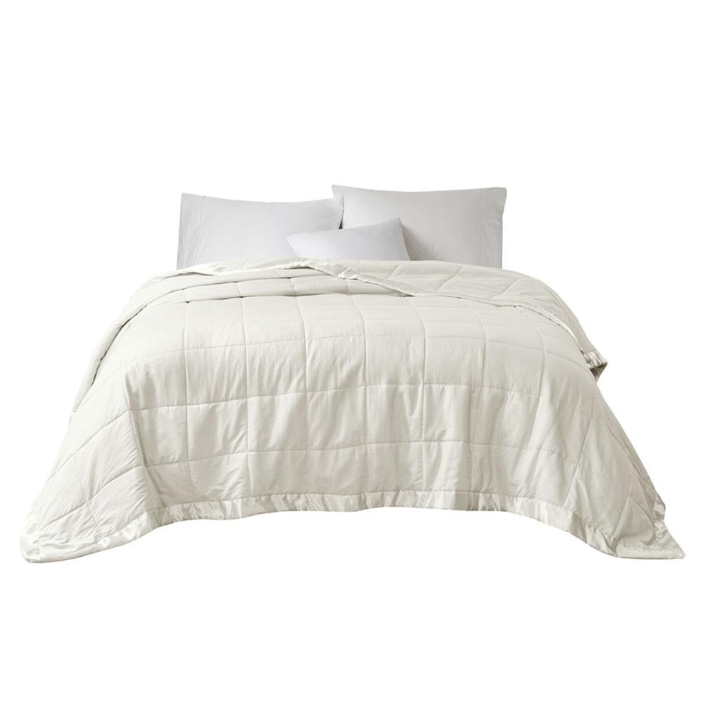 Oversized Down Alternative Blanket with 3M Scotchgard Treatment, Satin Trim, Hypoallergenic Polyester, 96" L x 90" W x 0.25" H, Ivory