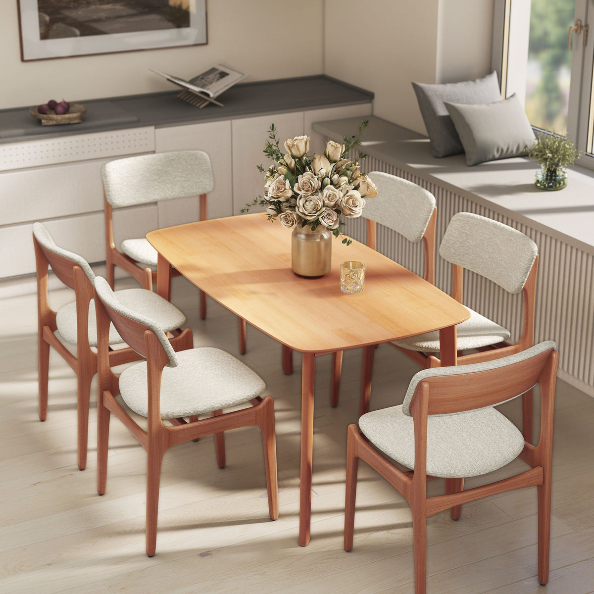 Pine Wood Dining Table for 6, 47" Rustic Rectangular Kitchen Table with Large Tabletop for Dining Room, Natural