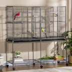 Rolling 65"L Bird Cage w/ Storage Shelf Wood Perch Food Container