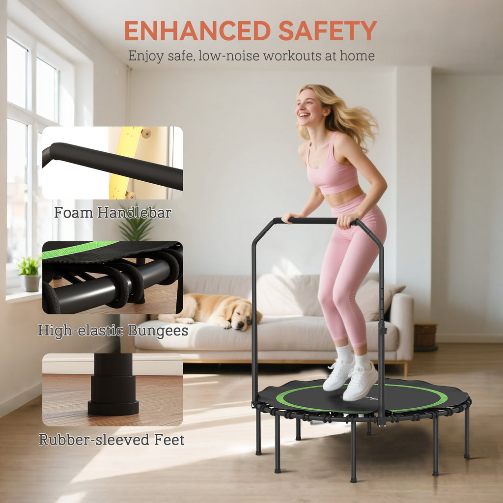 45" Rebounder Trampoline for Adults, Foldable Mini Trampoline with Adjustable Handle Bar for Indoor Outdoor, Green
