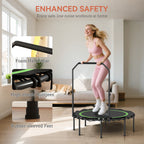 45" Rebounder Trampoline for Adults, Foldable Mini Trampoline with Adjustable Handle Bar for Indoor Outdoor, Green