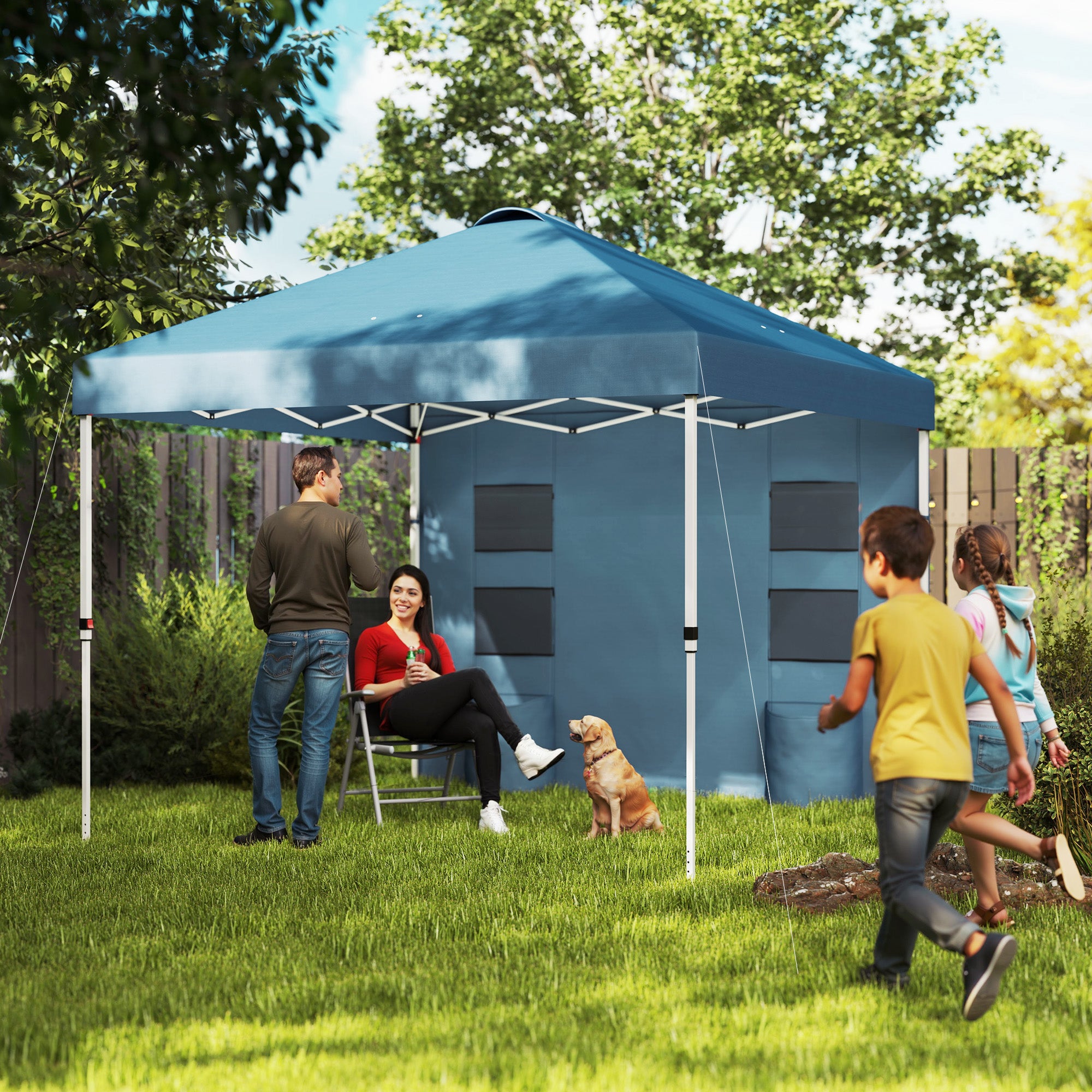 10' x 10' Pop Up Canopy Tent w/ Sidewall, UPF50+ Height Adjustable Instant Sun Shelter w/ Storage Pockets, Sea Blue