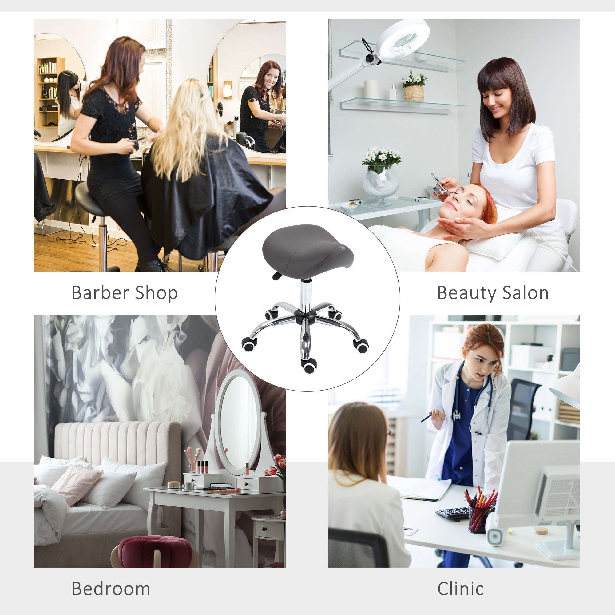 Ergonomic Rolling Saddle Stool PU Leather Hydraulic Spa Stool Height Adjustable Swivel Drafting Salon Chair, Gray