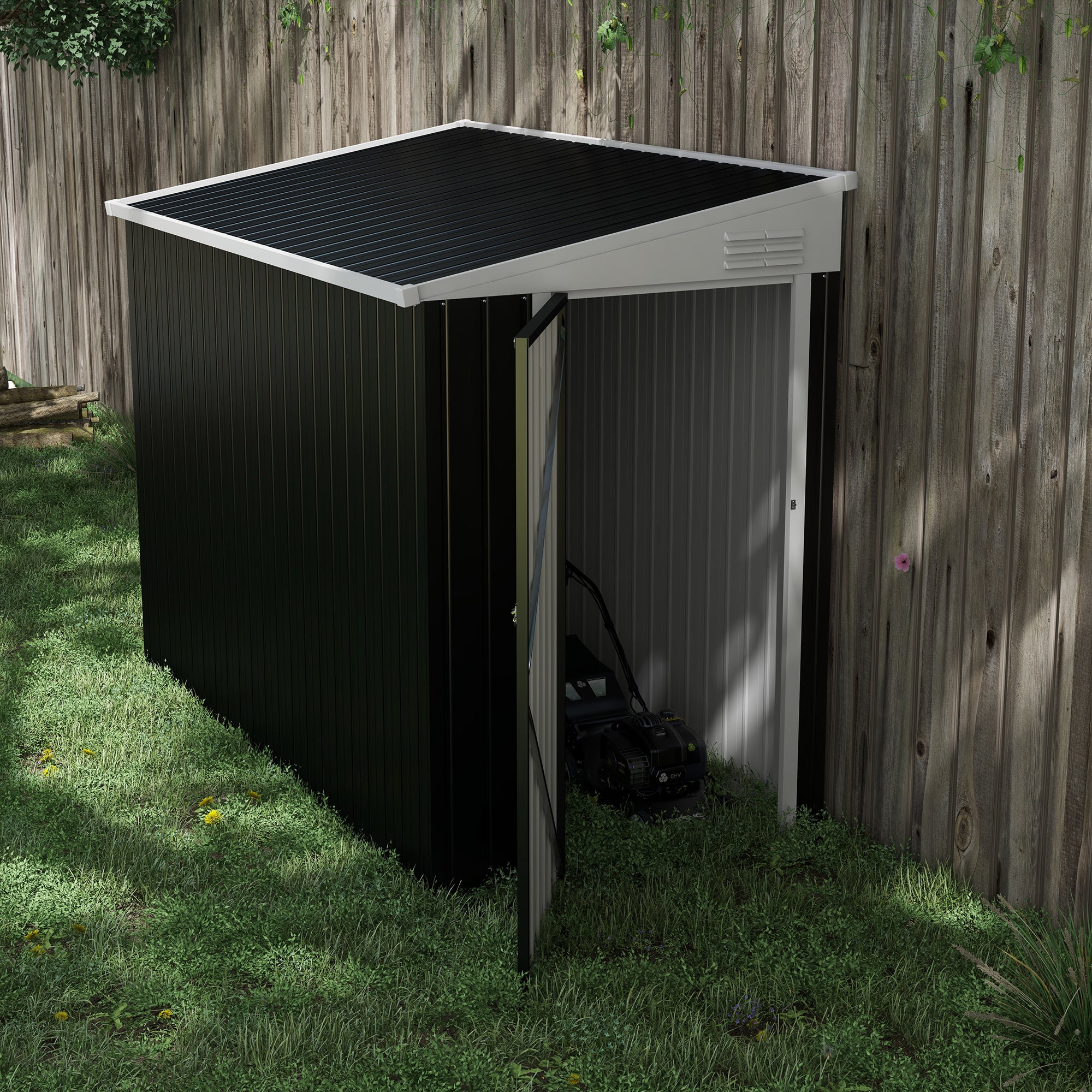 4' x 8' Lean to Garden Storage Shed, Outdoor Metal Tool House with Lockable Door Vents for Backyard Patio Lawn, Gray