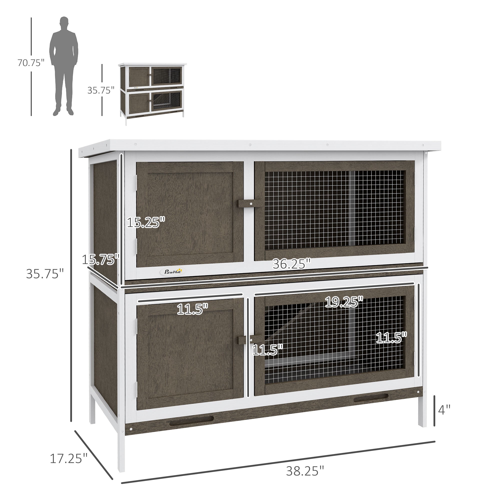 Wooden Bunny Hutch with Ramp, Indoor/Outdoor, Brown