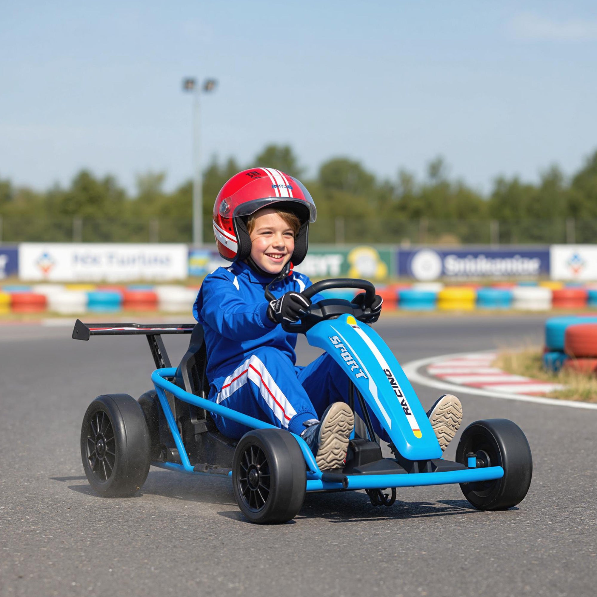 24V 7AH Kids Electric Go Kart, 8.1 MPH Battery Powered Drift Kart with Dual Motors, Soft Start for 8-12 Years, Blue