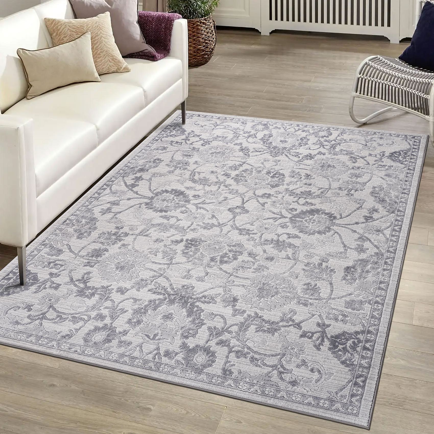 Naar 5x7 Stain-Resistant Area Rug with Cotton Backing, Non-Shedding Design, Kid and Pet-Friendly Carpet, 90" L x 63" W x 0.35" H, Gray