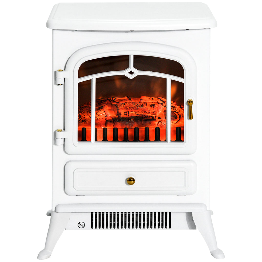 Fireplace Stove, Electric Fireplace Heater with Realistic LED Flames and Logs, 725W/1450W, White