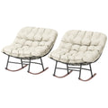 Outdoor Rocking Chair Patio Set of 2, Oversized Rocking Papasan Chairs with Cushions for Garden Porch, 265 lbs., Beige