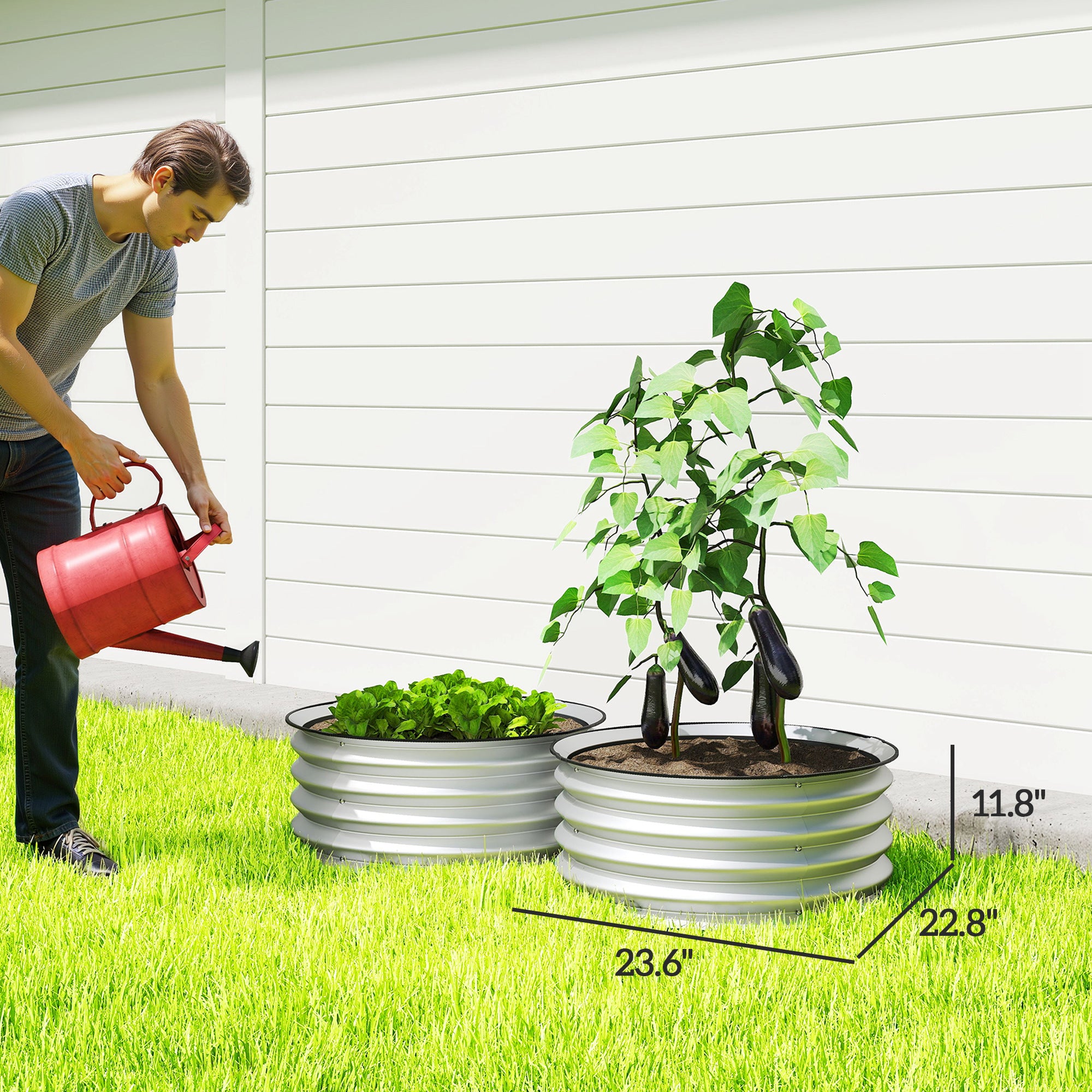 Set of 2 Raised Garden Bed, Metal Planter Box with Safety Edging, Easy-to-assemble Stock Tank 2'x2'x1' Silver