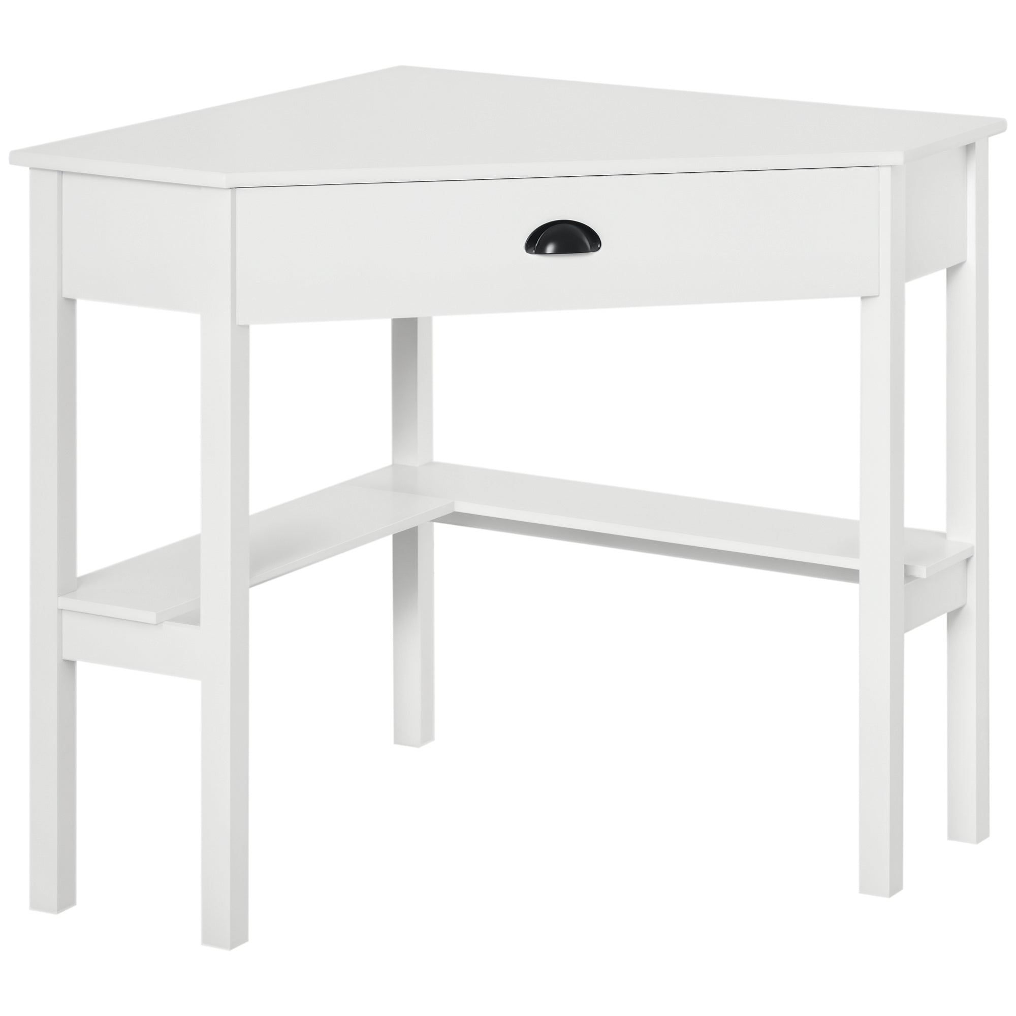Corner Desk, Triangle Computer Desk with Drawer and Storage Shelves for Small Spaces, Home Office Workstation for Living Room, or Bedroom, White