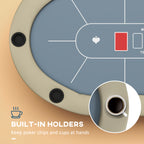 Foldable Poker Table Blackjack Texas Holdem Poker Game Table with Cup Holders, 70" Oval, Blue
