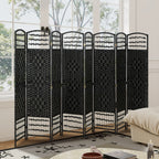 8 Panel Folding Room Divider Portable Privacy Screen Wave Fiber Room Partition for Home Office Black