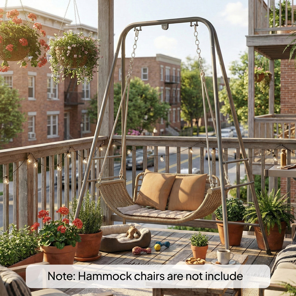 Hammock Chair Stand Indoor and Outdoor Use with Anti-Slip Foot Pads, 2 Carabiners, Gray