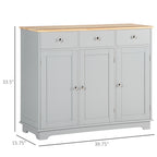 Kitchen Storage Cabinet, Sideboard Floor Cupboard with Solid Wood Top, Adjustable Shelf, and 3 Drawers, Gray